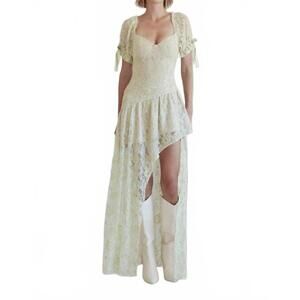 NEW FORE COLLECTION winter romance lace asymmetrical maxi dress in green/cream